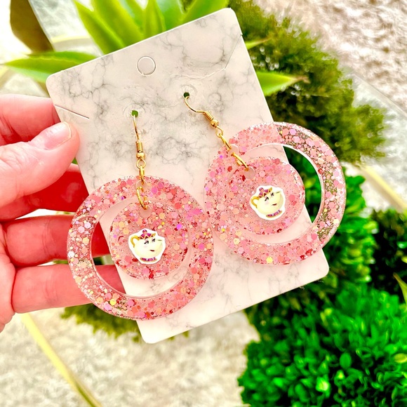 Mrs. Potts Glitter Dangle Earrings - Picture 3 of 5